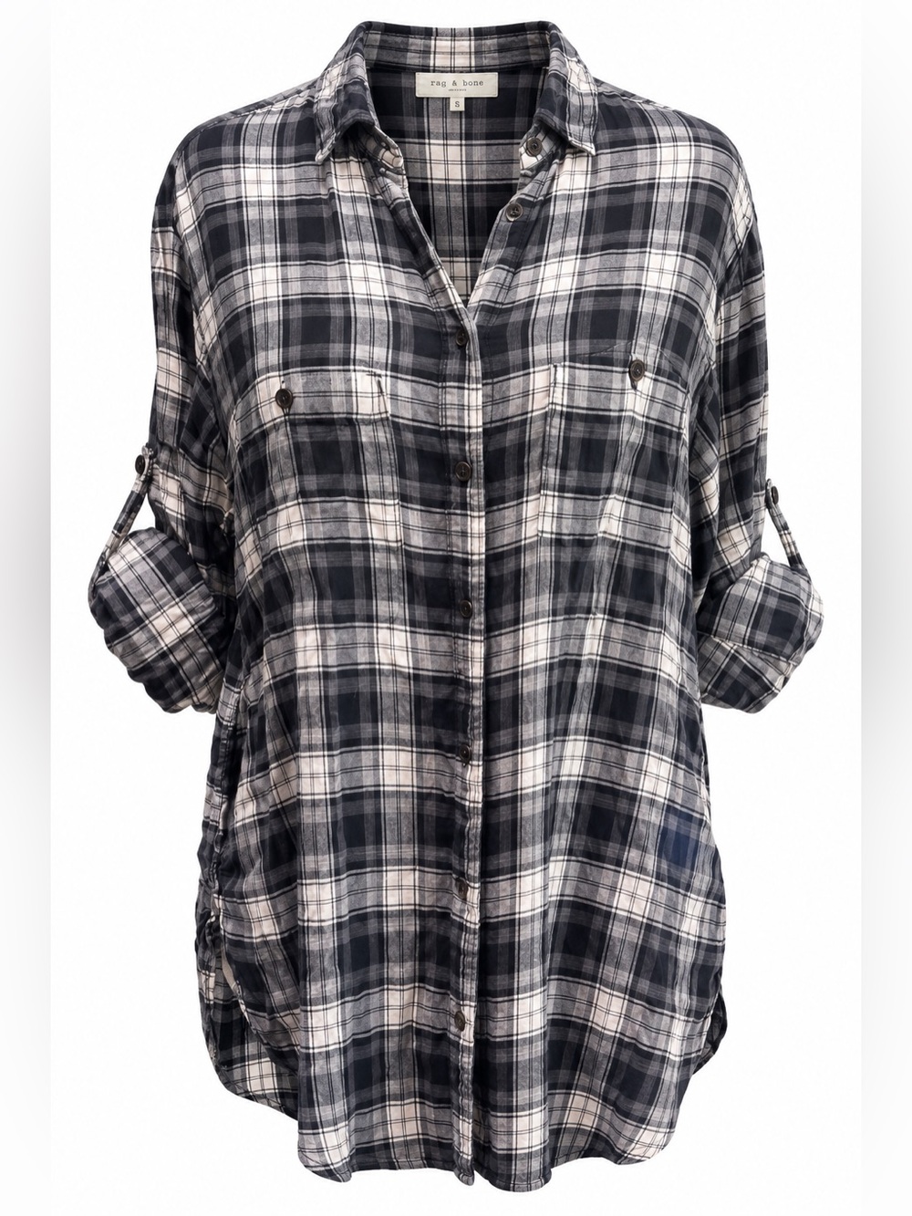 Rag & Bone Plaid Button-Up Shirt Black Beige Women’s blouse top M